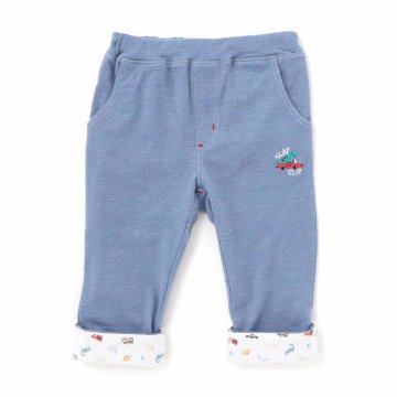 SLAP SLIP(スラップスリップ) 「恐竜＆乗り物刺繍入り 折り返し裾7分丈ストレッチパンツ」(80-120cm) 【メール便送料198円対応】の画像