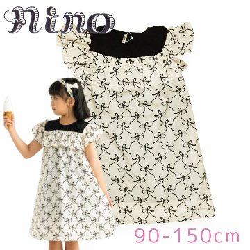 nino「リボンプリント オフショルダーワンピース」(90-150cm) の画像