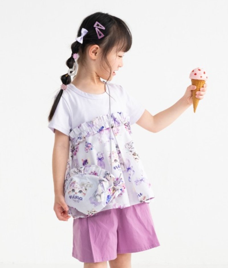 nino「ねこプリント切り替えTシャツ」(90-140cm) 【メール便送料無料】の画像