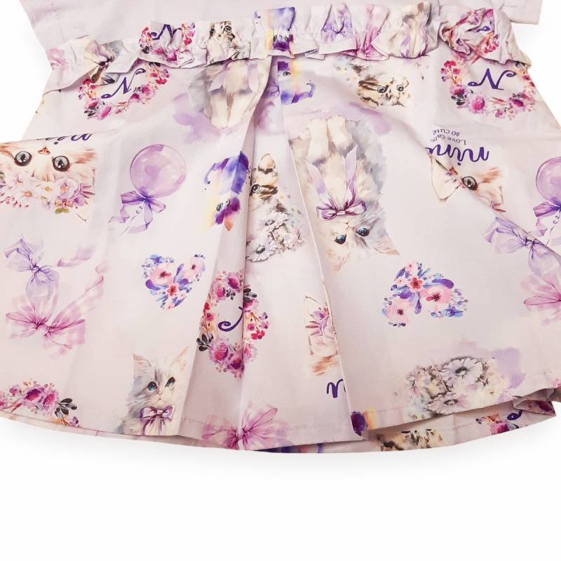 nino「ねこプリント切り替えTシャツ」(90-140cm) 【メール便送料無料】の画像