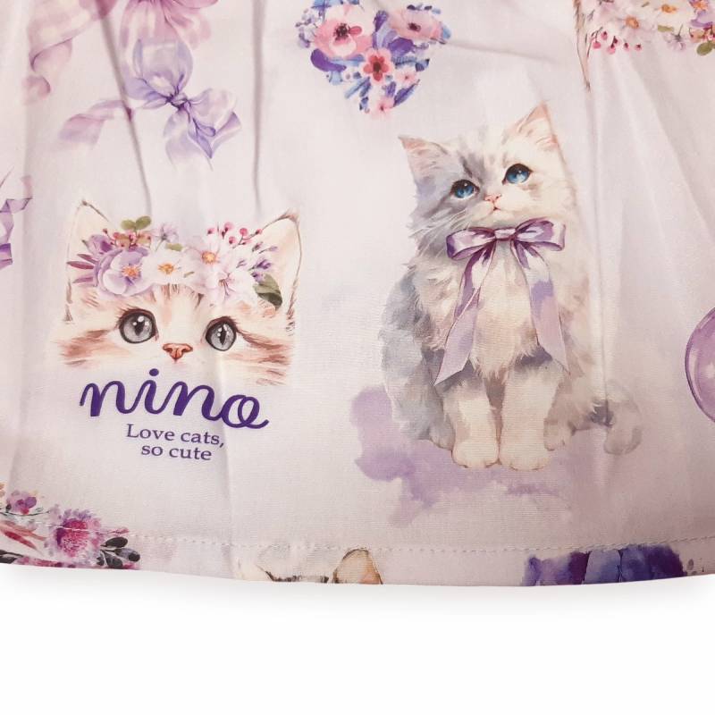 nino「ねこプリント切り替えTシャツ」(90-140cm) 【メール便送料無料】の画像