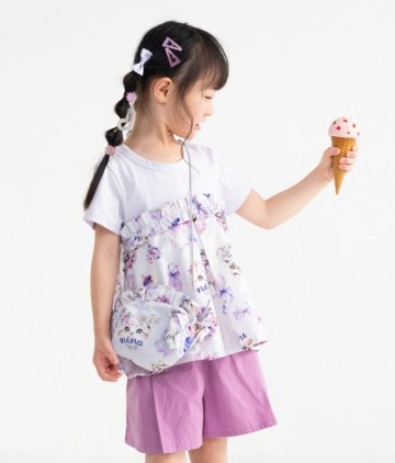 nino「ねこプリント切り替えTシャツ」(90-140cm) 【メール便送料無料】の画像