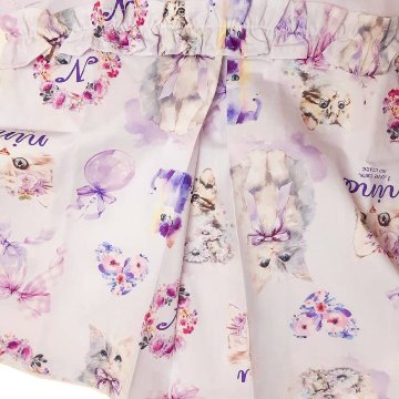 nino「ねこプリント切り替えTシャツ」(90-140cm) 【メール便送料無料】の画像