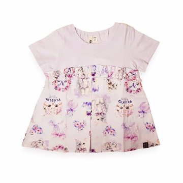 nino「ねこプリント切り替えTシャツ」(90-140cm) 【メール便送料無料】の画像