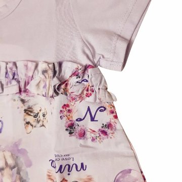 nino「ねこプリント切り替えTシャツ」(90-140cm) 【メール便送料無料】の画像