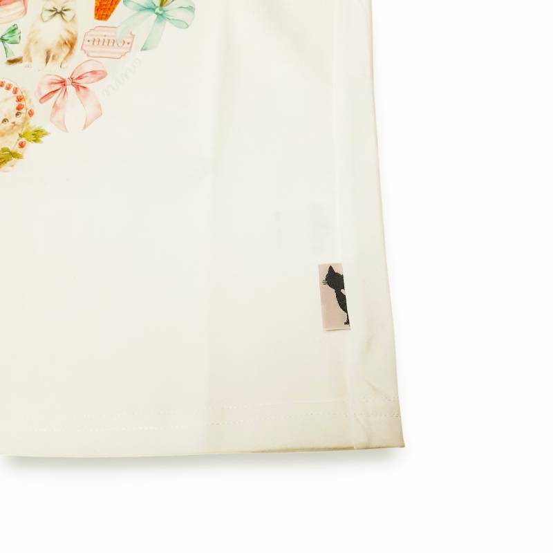 nino「ミントストライプハートねこプリントTシャツ」(90-140cm) 【メール便送料無料】の画像