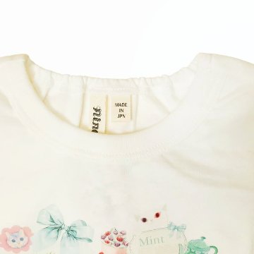 nino「ミントストライプハートねこプリントTシャツ」(90-140cm) 【メール便送料無料】の画像