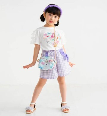 nino「ミントストライプハートねこプリントTシャツ」(90-140cm) 【メール便送料無料】の画像