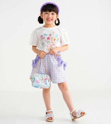 nino「ミントストライプハートねこプリントTシャツ」(90-140cm) 【メール便送料無料】の画像