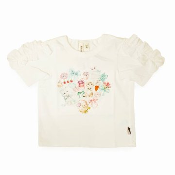 nino「ミントストライプハートねこプリントTシャツ」(90-140cm) 【メール便送料無料】の画像