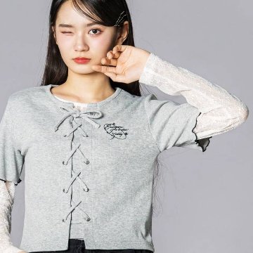 ZIDDY「チュールレース長袖＋半袖カットソーセット」 (140-160cm)　【メール便送料無料】の画像
