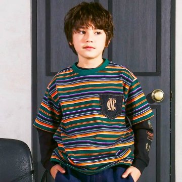 nexchic (ネクシック) 「マルチボーダーTシャツ＋長袖Tシャツセット」(110-150cm)　メール便送料無料の画像