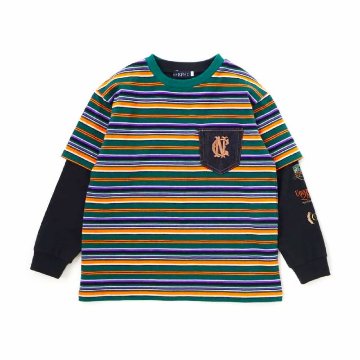 nexchic (ネクシック) 「マルチボーダーTシャツ＋長袖Tシャツセット」(110-150cm)　メール便送料無料の画像