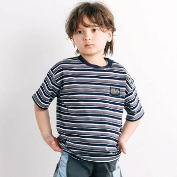 nexchic (ネクシック) 「ビッグシルエット ランダムボーダーTシャツ」(110-150cm)　メール便送料198円対応の画像