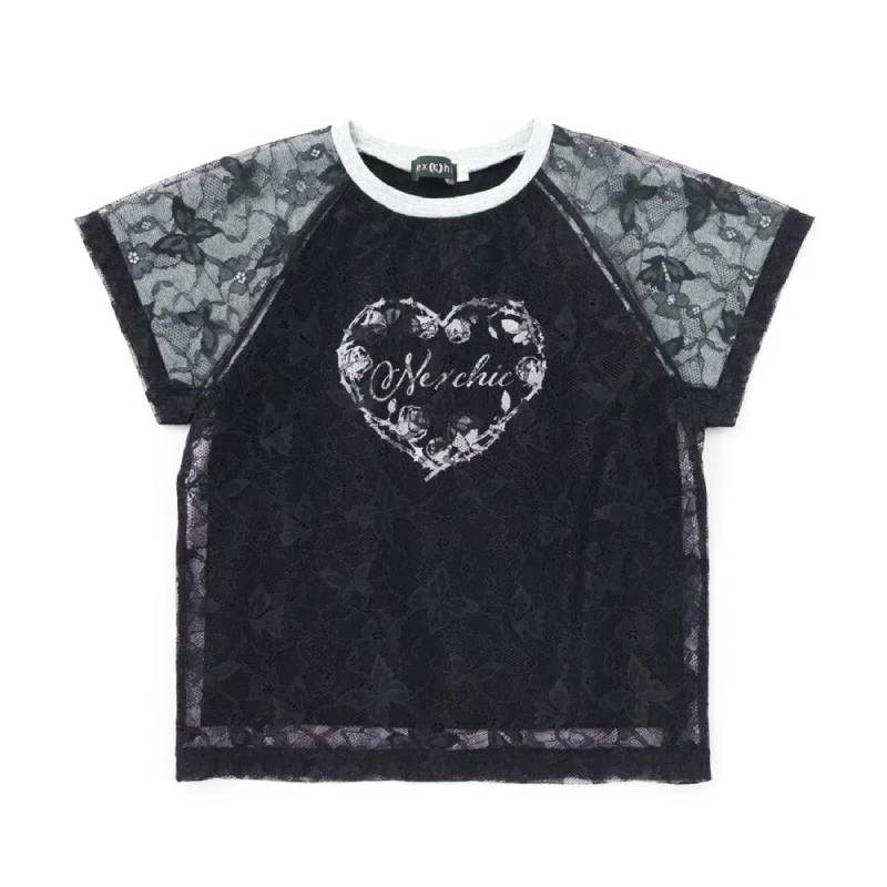 nexchic (ネクシック) 「シルバーハートPtチュールレイヤードTシャツ」(110-150cm)　メール便送料198円対応の画像