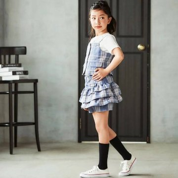 nexchic (ネクシック) 「チェック柄三段フリルスカパン」(130-150cm) の画像