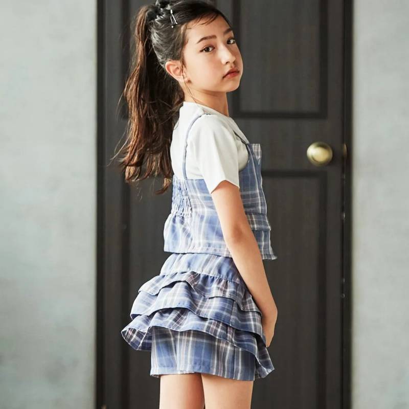 nexchic (ネクシック) 「チェック柄ビスチェ＋Tシャツセット」(110-150cm) の画像