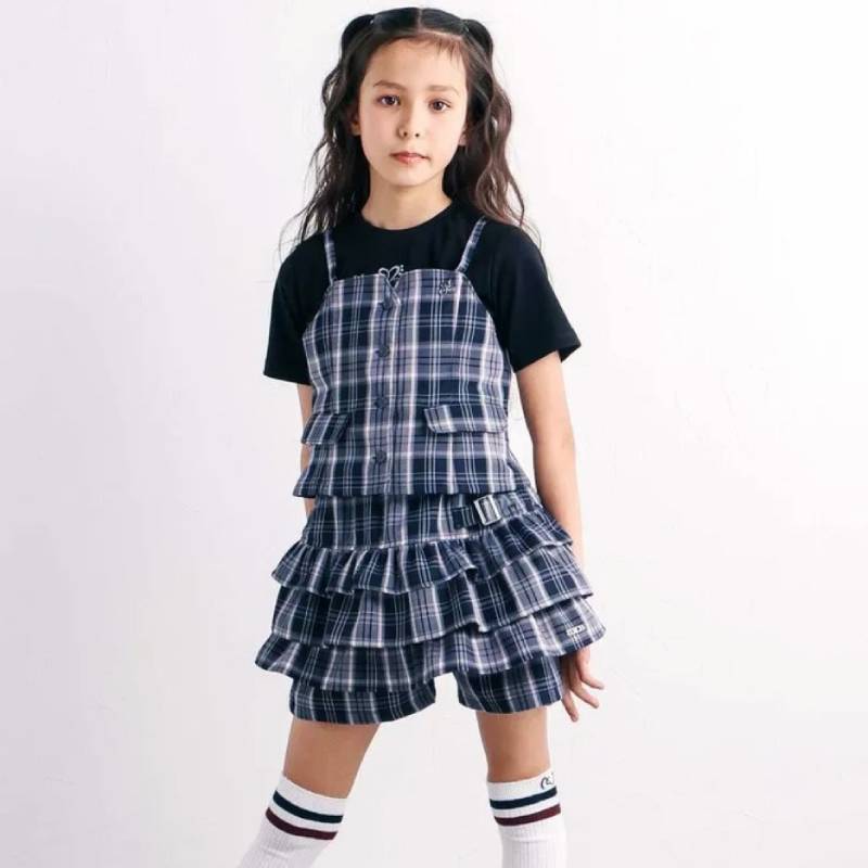 nexchic (ネクシック) 「チェック柄ビスチェ＋Tシャツセット」(110-150cm) の画像