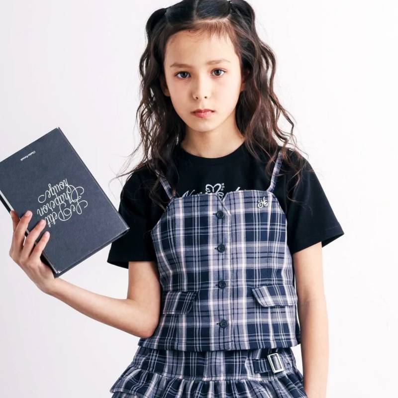 nexchic (ネクシック) 「チェック柄ビスチェ＋Tシャツセット」(110-150cm) の画像