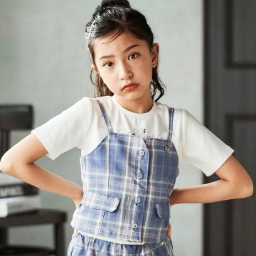 nexchic (ネクシック) 「チェック柄ビスチェ＋Tシャツセット」(110-150cm) の画像