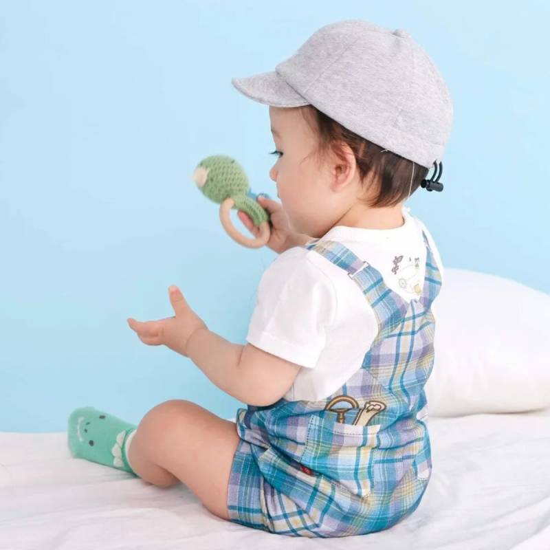 SLAP SLIP baby (スラップスリップ) 「 チェックサロペット重ね着風プリントカバーオール」(70-80cm)  メール便対応可の画像