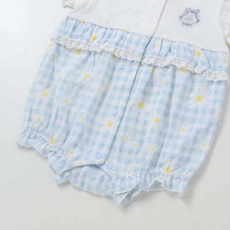 SLAP SLIP baby (スラップスリップ) 「 ギンガムチェックフラワー切り替えカバーオール」(70-80cm)  メール便対応可の画像