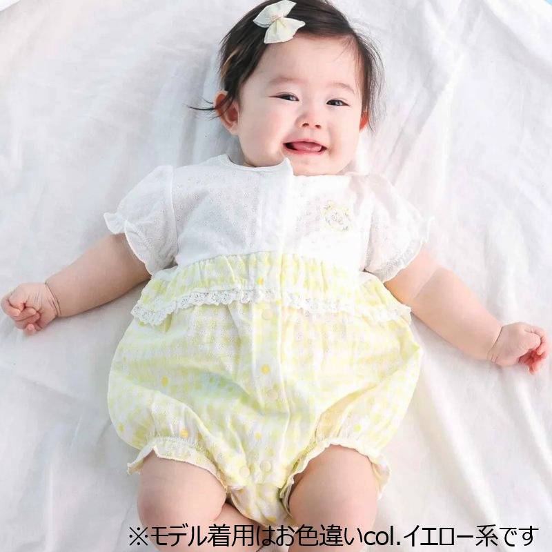 SLAP SLIP baby (スラップスリップ) 「 ギンガムチェックフラワー切り替えカバーオール」(70-80cm)  メール便対応可の画像