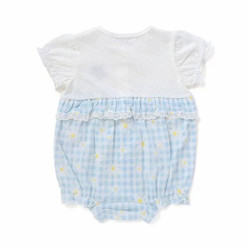 SLAP SLIP baby (スラップスリップ) 「 ギンガムチェックフラワー切り替えカバーオール」(70-80cm)  メール便対応可の画像