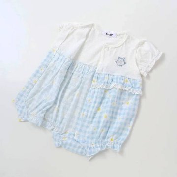 SLAP SLIP baby (スラップスリップ) 「 ギンガムチェックフラワー切り替えカバーオール」(70-80cm)  メール便対応可の画像