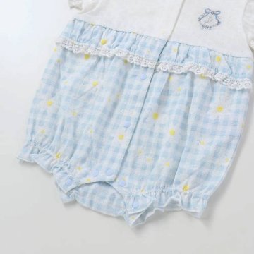 SLAP SLIP baby (スラップスリップ) 「 ギンガムチェックフラワー切り替えカバーオール」(70-80cm)  メール便対応可の画像