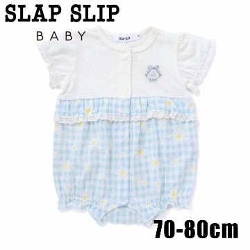 SLAP SLIP baby (スラップスリップ) 「 ギンガムチェックフラワー切り替えカバーオール」(70-80cm)  メール便対応可の画像