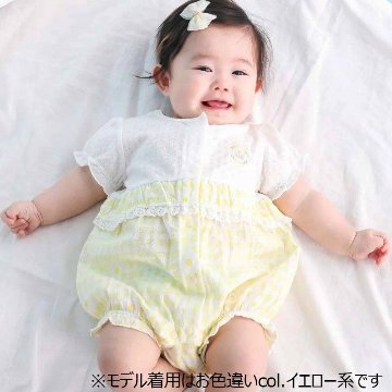 SLAP SLIP baby (スラップスリップ) 「 ギンガムチェックフラワー切り替えカバーオール」(70-80cm)  メール便対応可の画像