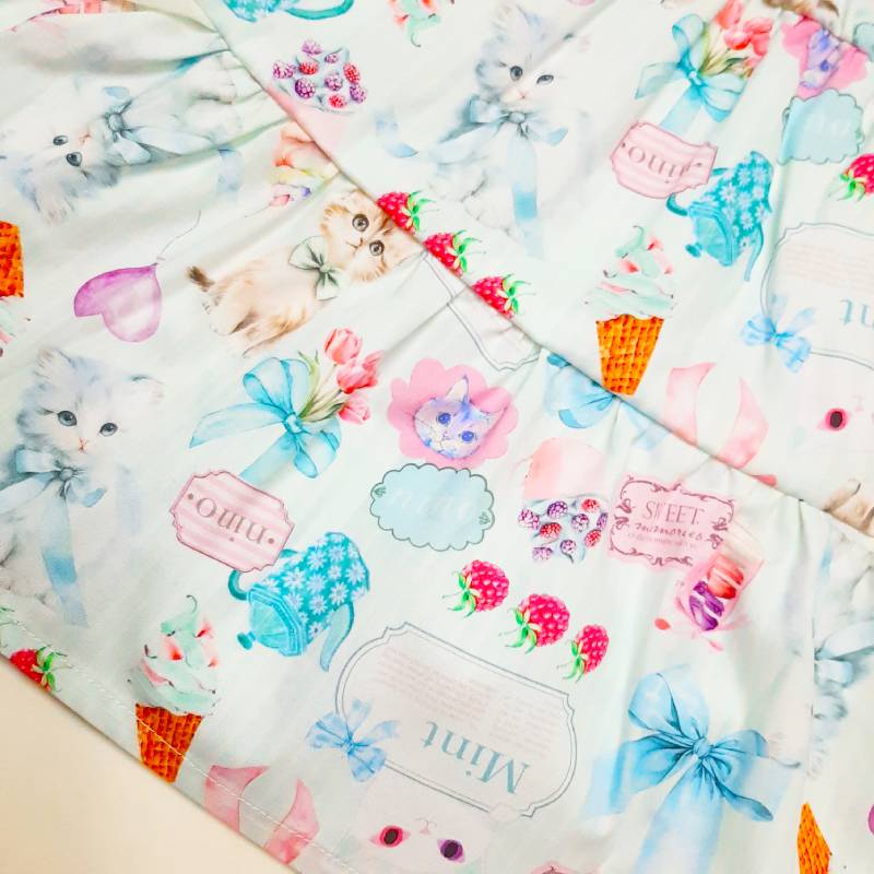 nino「ミントストライプねこプリントティアードブラウス」(90-140cm) 【メール便送料無料】の画像