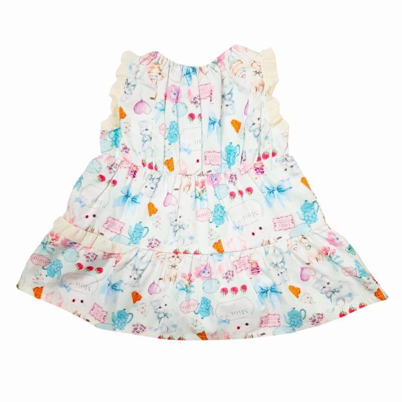 nino「ミントストライプねこプリントティアードブラウス」(90-140cm) 【メール便送料無料】の画像