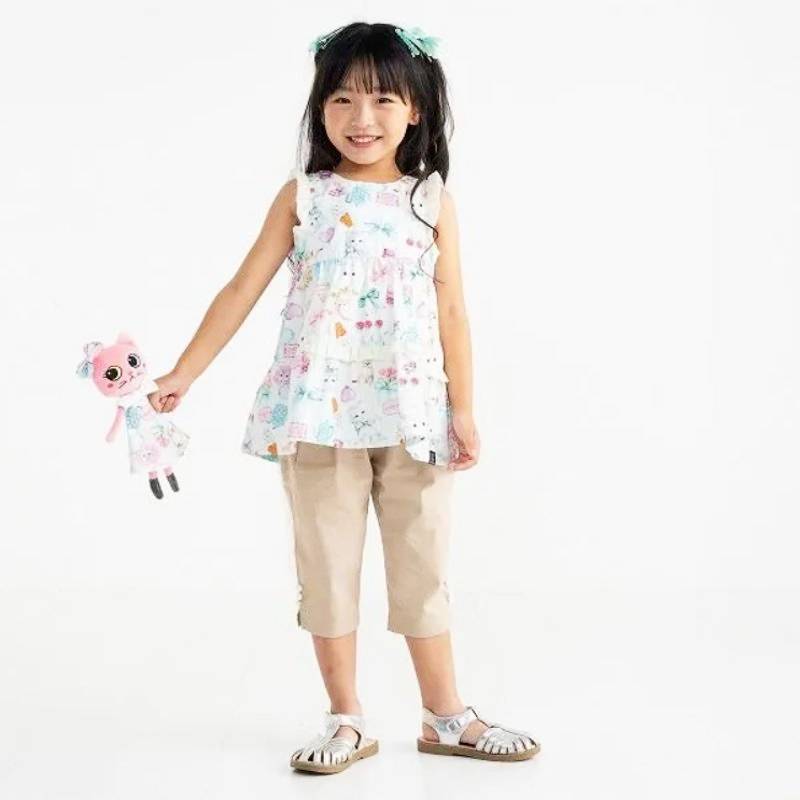 nino「ミントストライプねこプリントティアードブラウス」(90-140cm) 【メール便送料無料】の画像