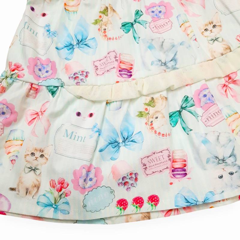 nino「ミントストライプねこプリントティアードブラウス」(90-140cm) 【メール便送料無料】の画像