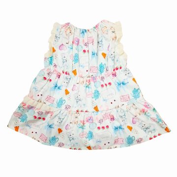 nino「ミントストライプねこプリントティアードブラウス」(90-140cm) 【メール便送料無料】の画像