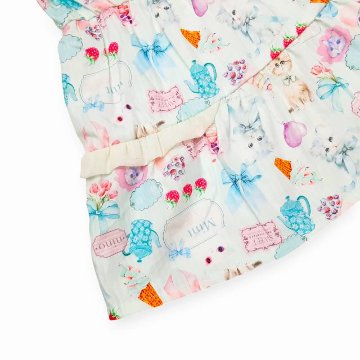nino「ミントストライプねこプリントティアードブラウス」(90-140cm) 【メール便送料無料】の画像