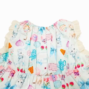 nino「ミントストライプねこプリントティアードブラウス」(90-140cm) 【メール便送料無料】の画像
