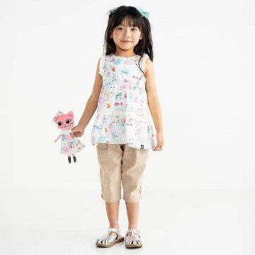 nino「ミントストライプねこプリントティアードブラウス」(90-140cm) 【メール便送料無料】の画像
