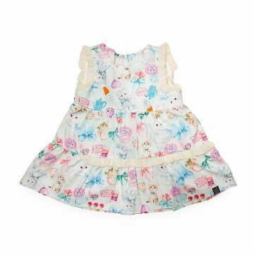 nino「ミントストライプねこプリントティアードブラウス」(90-140cm) 【メール便送料無料】の画像