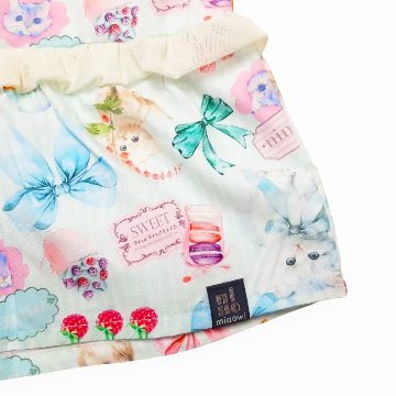 nino「ミントストライプねこプリントティアードブラウス」(90-140cm) 【メール便送料無料】の画像