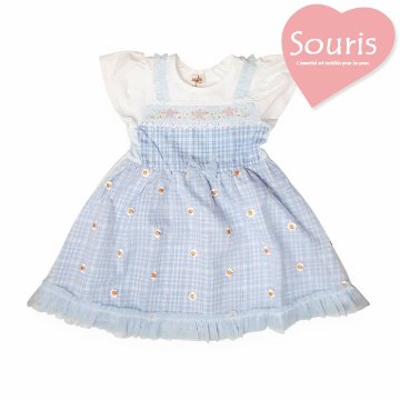 Souris(スーリー)「チェック柄フラワーチュールワンピース」（100-130cm） メール便送料無料の画像