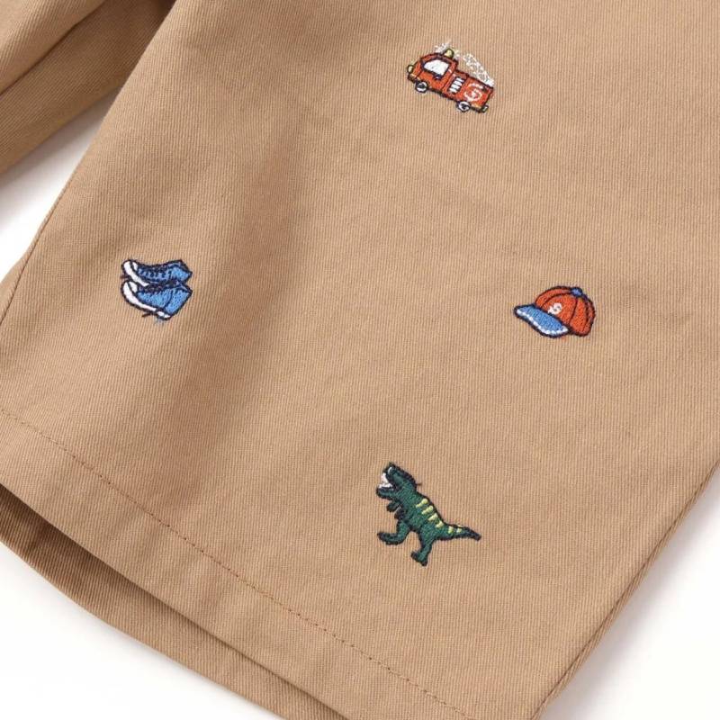 SLAP SLIP(スラップスリップ) 「働く車＆恐竜総柄刺繍 ショートパンツ」(90-130cm) 【メール便送料198円対応】の画像