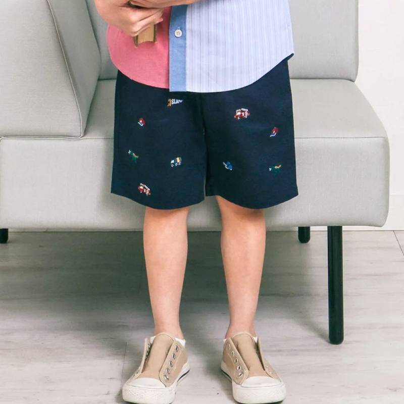 SLAP SLIP(スラップスリップ) 「働く車＆恐竜総柄刺繍 ショートパンツ」(90-130cm) 【メール便送料198円対応】の画像