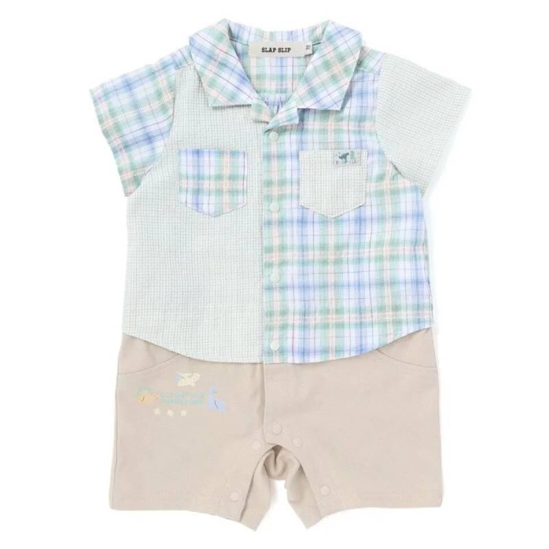 SLAP SLIP baby (スラップスリップ) 「マドラスチェックシャツドッキング半袖カバーオール」(80cm)  メール便対応可の画像