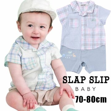 SLAP SLIP baby (スラップスリップ) 「マドラスチェックシャツドッキング半袖カバーオール」(80cm)  メール便対応可の画像