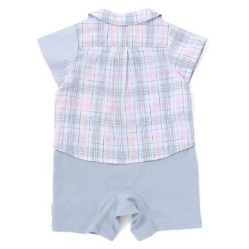 SLAP SLIP baby (スラップスリップ) 「マドラスチェックシャツドッキング半袖カバーオール」(80cm)  メール便対応可の画像