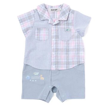 SLAP SLIP baby (スラップスリップ) 「マドラスチェックシャツドッキング半袖カバーオール」(80cm)  メール便対応可の画像