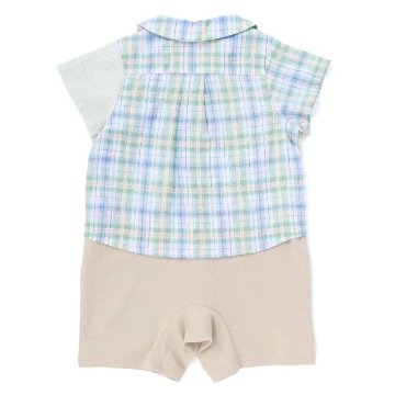 SLAP SLIP baby (スラップスリップ) 「マドラスチェックシャツドッキング半袖カバーオール」(80cm)  メール便対応可の画像